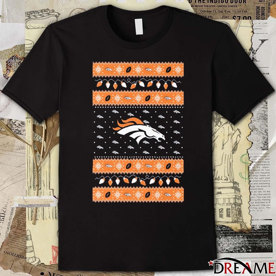 Official Denver Broncos NFL Holiday Lights Ugly Sweater Christmas 2024 t shirt hoodie sweater long sleeve and tank top