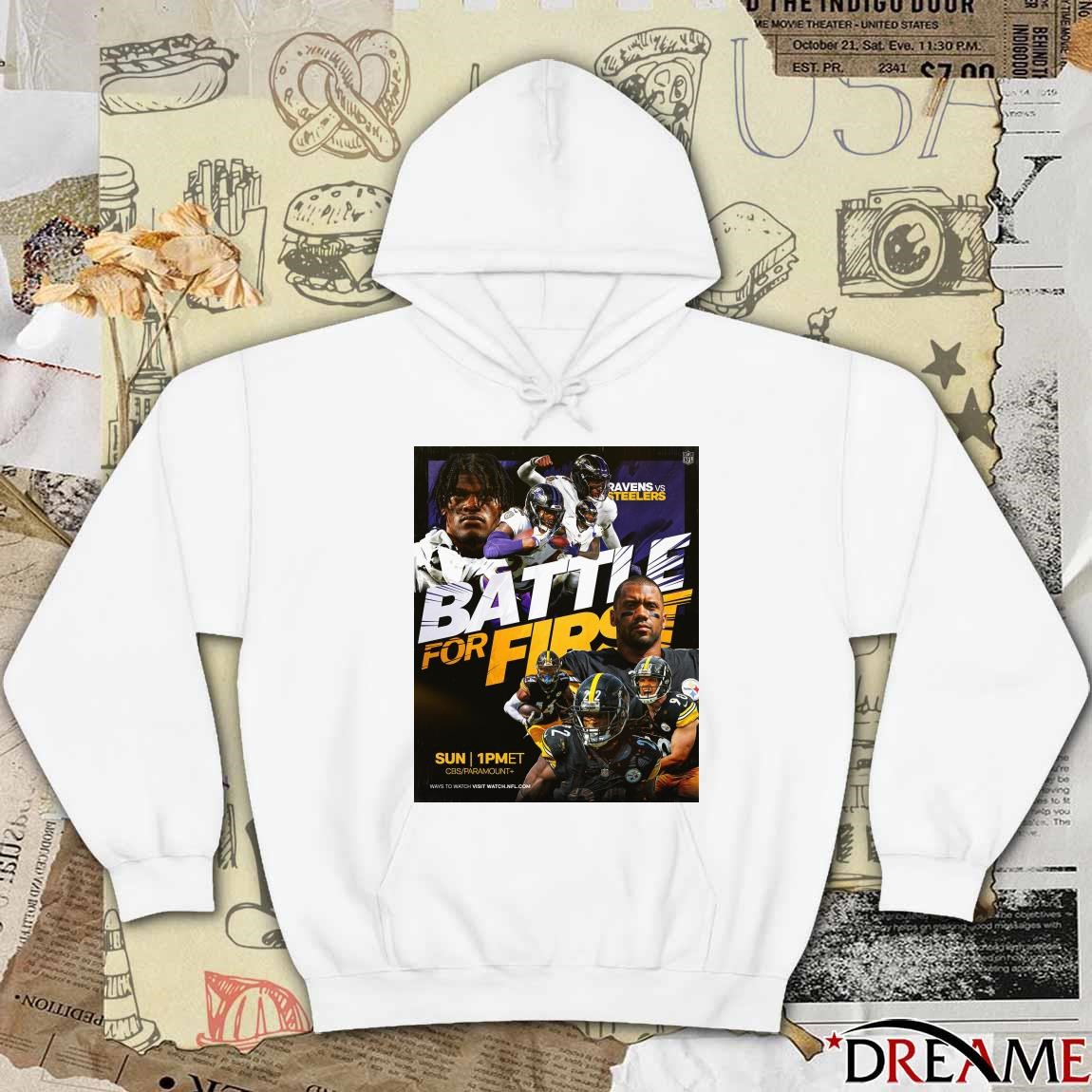 Official NFL Baltimore Ravens and Pittsburgh Steelers Battle For First AFC North On The Line Poster t shirt hoodie sweater long sleeve and tank top